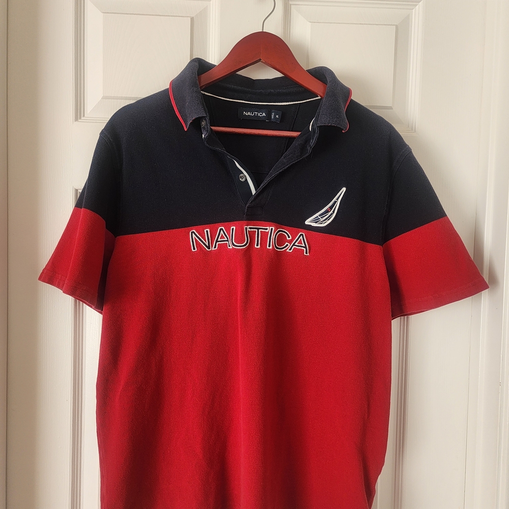 Nautica Men's Red & Black Polo Shirt - Timeless Preppy Classic!